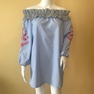 Romeo & Juliet Couture Striped Off Shoulder Dress